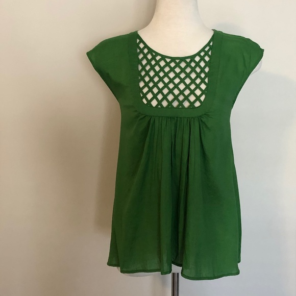 Cotton HD in Paris/Anthropologie Green Lattice Top - Picture 2 of 12